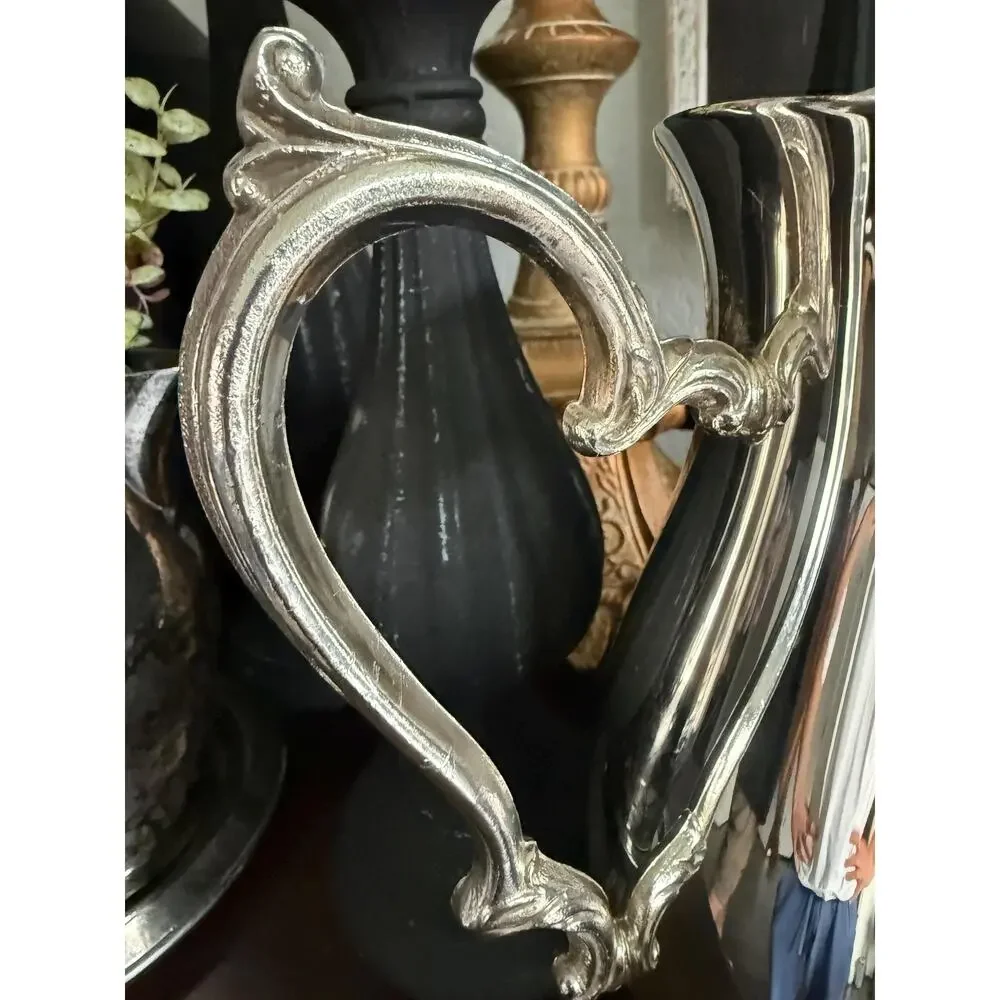 Vintage International Silver Water Pitcher Silver Plated Footed Ice Guard